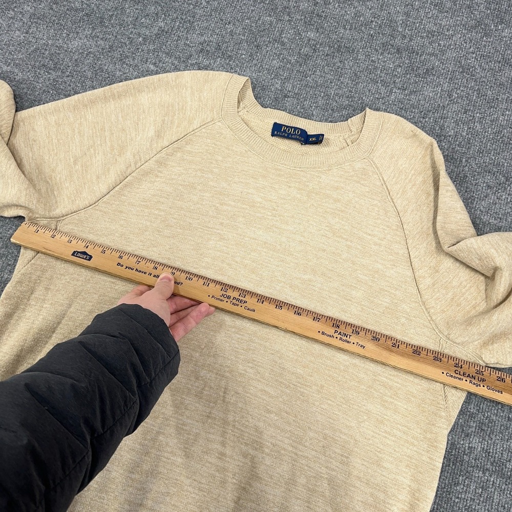 Polo Ralph Lauren Sweater Men 2XL Beige Cream Crewneck Soft Cotton Raglan - Picture 4 of 10